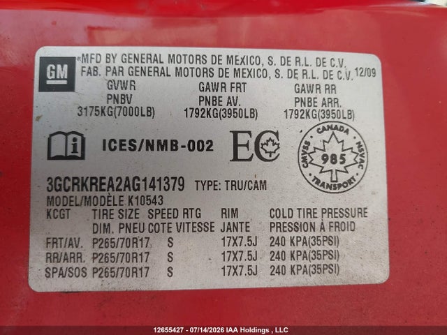 Продаж на аукціоні авто 2010 Chevrolet Silverado 1500, vin: 3GCRKREA2AG141379, номер лоту: 12655427