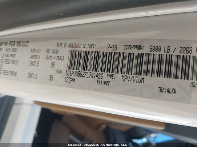 Jeep Wrangler Sahara 2015 1C4AJWBG2FL741496 Image 9