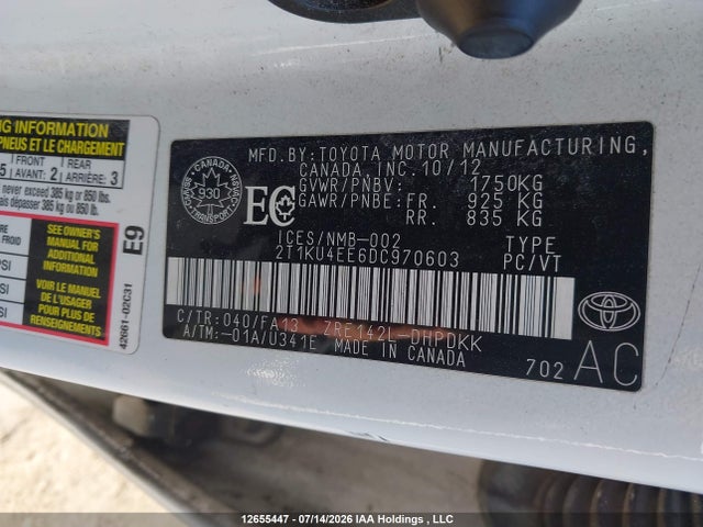 Продажа на аукционе авто 2013 Toyota Matrix, vin: 2T1KU4EE6DC970603, номер лота: 12655447