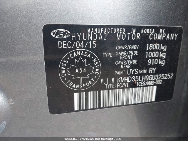 12655452 :رقم المزاد ، KMHD35LH9GU325252 vin ، 2016 Hyundai Elantra Gt مزاد بيع