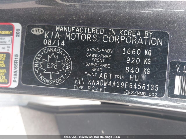12637264 :رقم المزاد ، KNADM4A39F6456135 vin ، 2015 Kia Rio Ex/ex+/lx/lx+/sx مزاد بيع