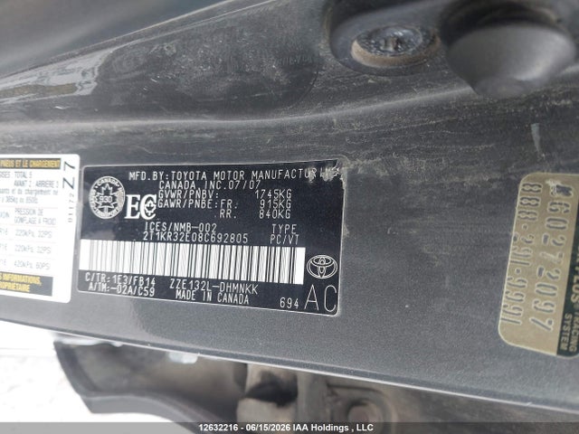 Продаж на аукціоні авто 2008 Toyota Matrix Xr, vin: 2T1KR32E08C692805, номер лоту: 12632216