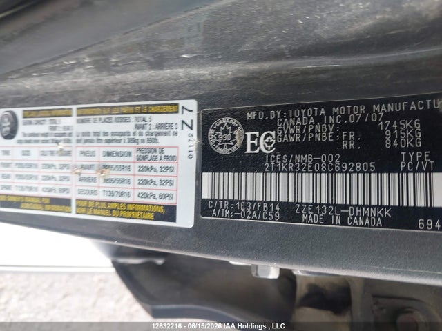 Продаж на аукціоні авто 2008 Toyota Matrix Xr, vin: 2T1KR32E08C692805, номер лоту: 12632216