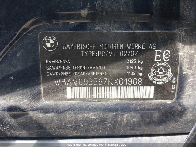 Продажа на аукционе авто 2007 Bmw 328xi, vin: WBAVC93597KX61968, номер лота: 12645489