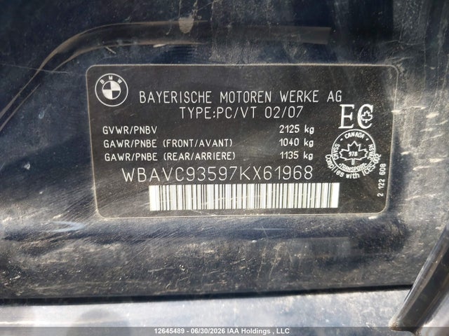 Продажа на аукционе авто 2007 Bmw 328xi, vin: WBAVC93597KX61968, номер лота: 12645489