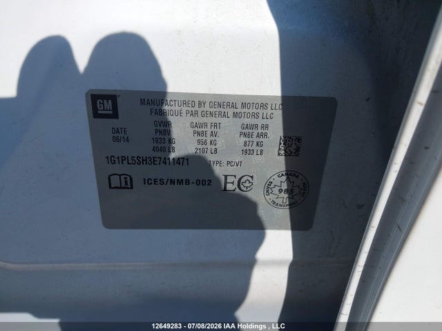 12649283 :رقم المزاد ، 1G1PL5SH3E7411471 vin ، 2014 Chevrolet Cruze 2ls مزاد بيع