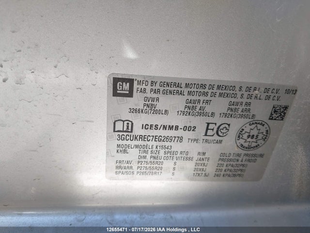 Aukcja sprzedaży 2014 Chevrolet Silverado 1500, vin: 3GCUKREC7EG269778, numer aukcji: 12655471