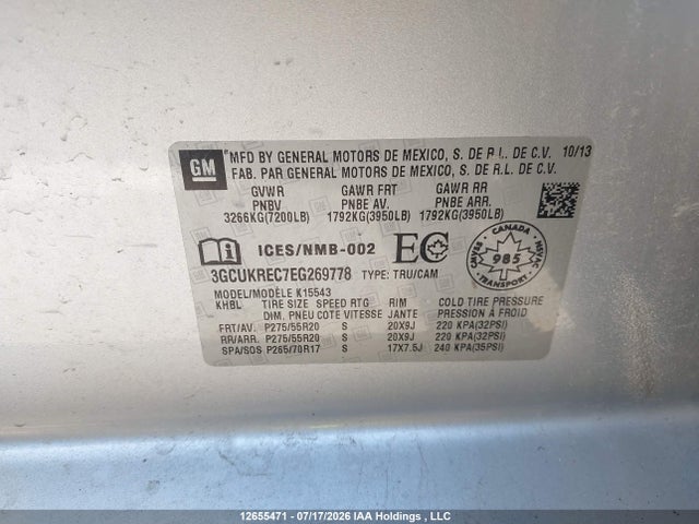 Aukcja sprzedaży 2014 Chevrolet Silverado 1500, vin: 3GCUKREC7EG269778, numer aukcji: 12655471