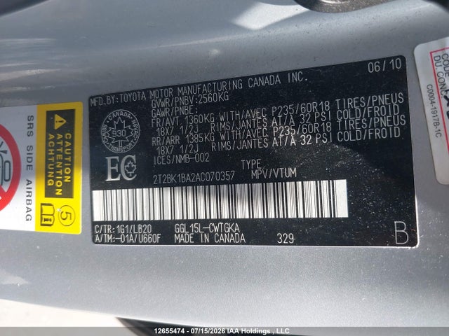 Aukcja sprzedaży 2010 Lexus Rx 350, vin: 2T2BK1BA2AC070357, numer aukcji: 12655474