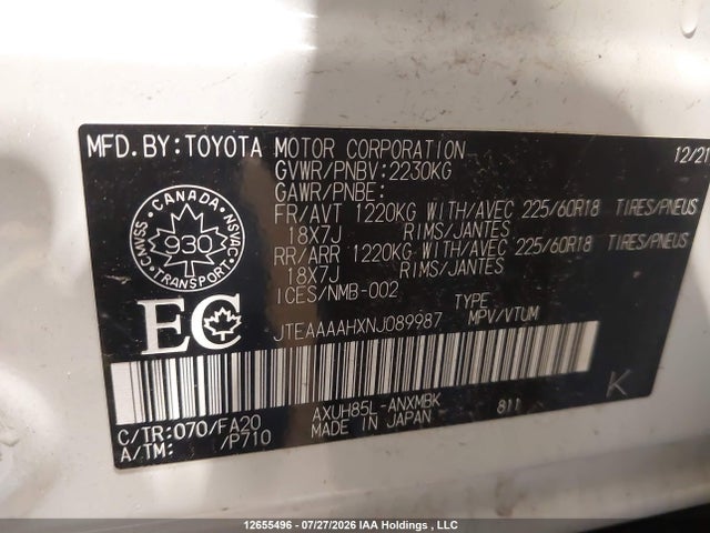 JTEAAAAHXNJ089987 Toyota Venza Le/xle/limited