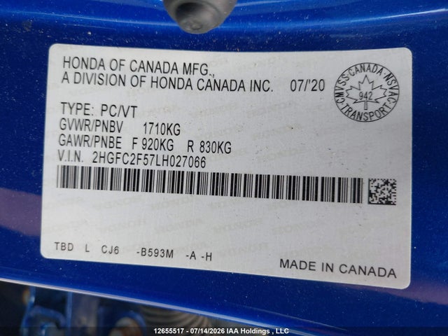 Honda Civic Lx 2020 2HGFC2F57LH027066 Image 9