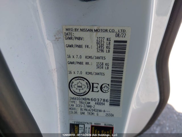 12655518 :رقم المزاد ، 1N6ED1CM8PN603786 vin ، 2023 Nissan Frontier S/sv مزاد بيع