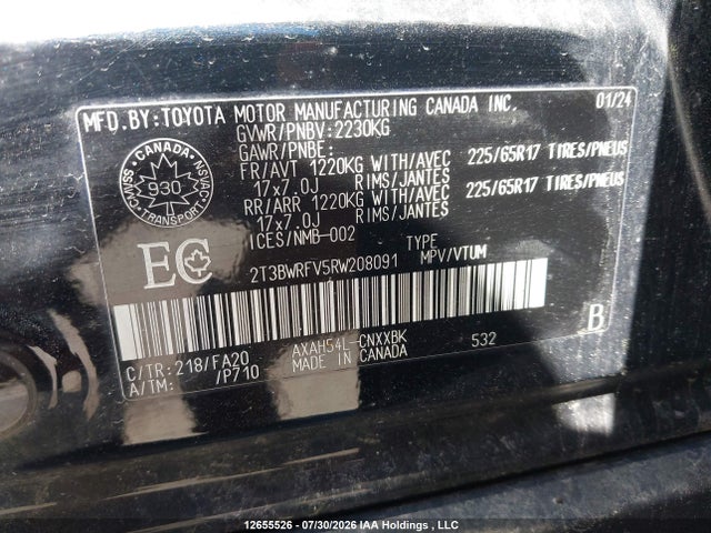 Aukcja sprzedaży 2024 Toyota Rav4, vin: 2T3BWRFV5RW208091, numer aukcji: 12655526