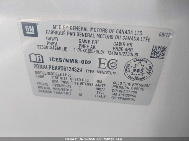 2013 Chevrolet Equinox მანქანა იყიდება აუქციონზე, vin: 2GNALPEK9D6134329, აუქციონის ნომერი: 12655531