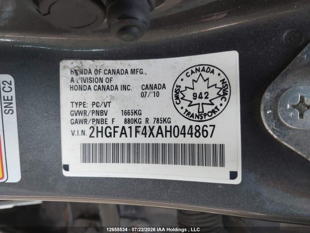 12655534 :رقم المزاد ، 2HGFA1F4XAH044867 vin ، 2010 Honda Civic Sdn مزاد بيع