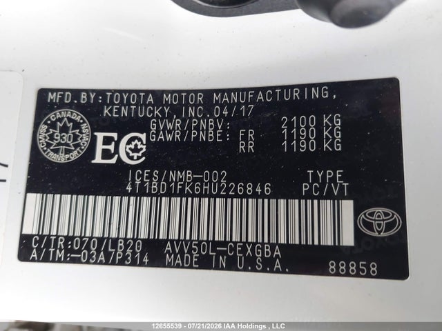 4T1BD1FK6HU226846 Toyota Camry Hybrid/le/xle/se