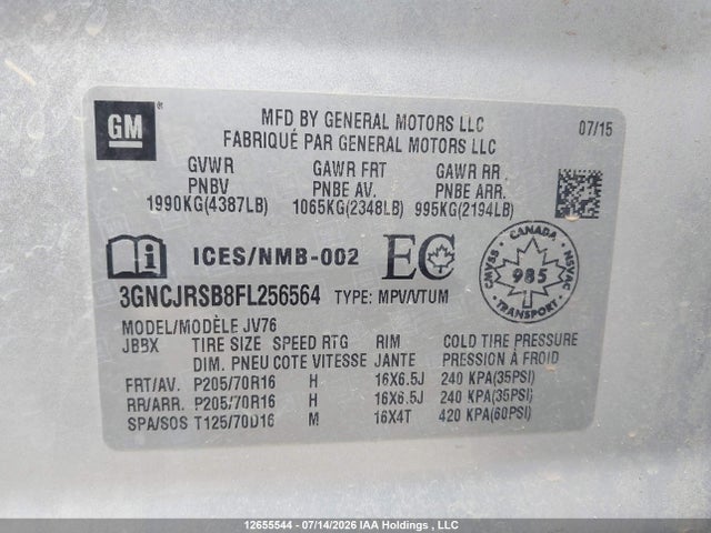 Chevrolet TRAX 1LT 2015 3GNCJRSB8FL256564 Image 9