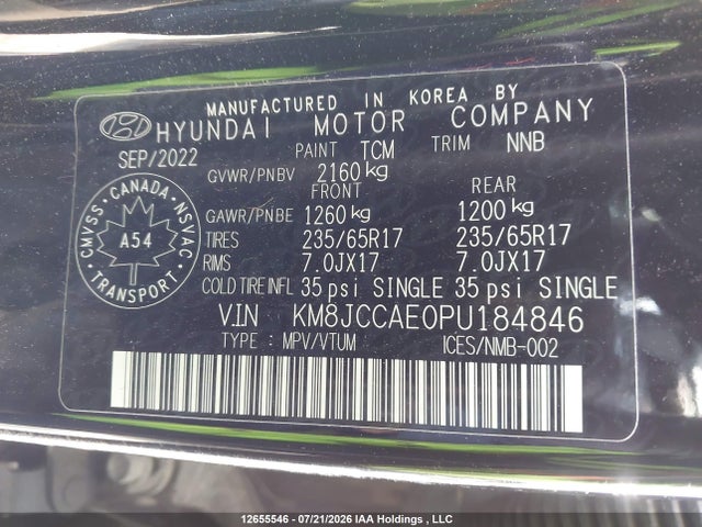 2023 Hyundai Tucson Preferred Awd With Trend Package მანქანა იყიდება აუქციონზე, vin: KM8JCCAE0PU184846, აუქციონის ნომერი: 12655546