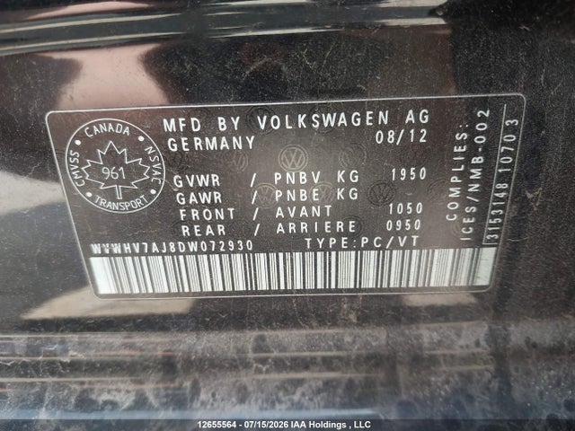 Aukcja sprzedaży 2013 Volkswagen Gti, vin: WVWHV7AJ8DW072930, numer aukcji: 12655564