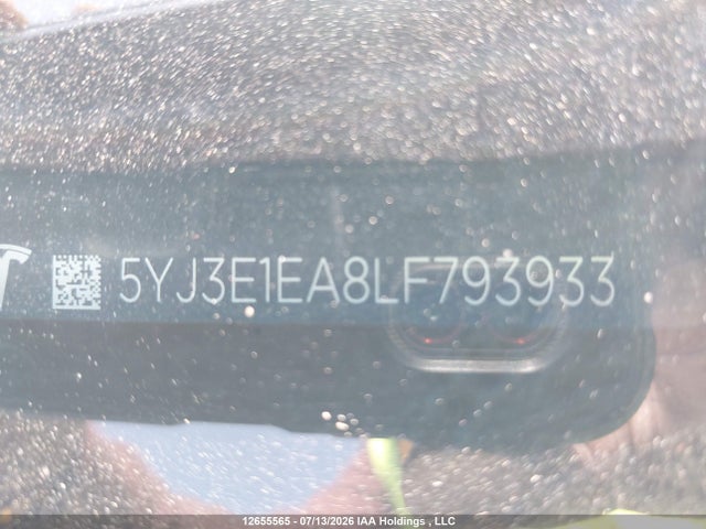 12655565 :رقم المزاد ، 5YJ3E1EA8LF793933 vin ، 2020 Tesla Model 3 مزاد بيع