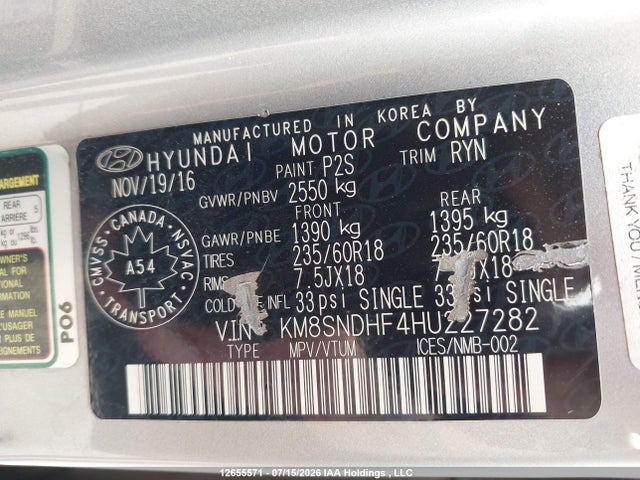 KM8SNDHF4HU227282 Hyundai Santa Fe Xl Premium