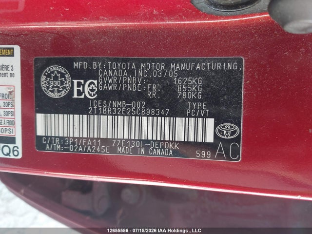 Aukcja sprzedaży 2005 Toyota Corolla Ce/le/s, vin: 2T1BR32E25C898347, numer aukcji: 12655586