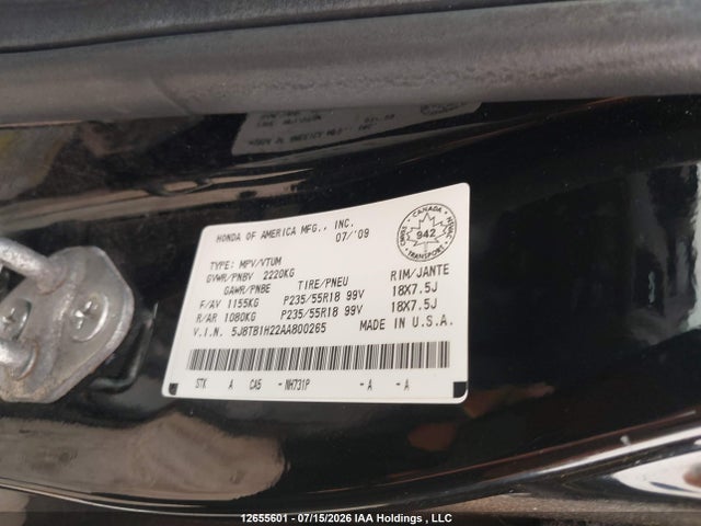 Aukcja sprzedaży 2010 Acura Rdx, vin: 5J8TB1H22AA800265, numer aukcji: 12655601