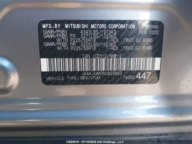 Продаж на аукціоні авто 2022 Mitsubishi Rvr Gt/le/se/sel, vin: JA4AJVAW7NU603653, номер лоту: 12655619