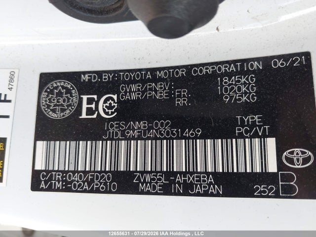 JTDL9MFU4N3031469 Toyota Prius Le/xle/night Shade