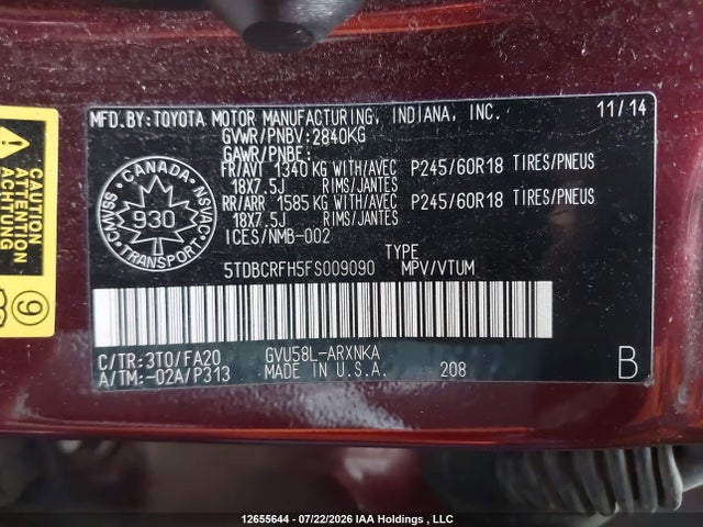 5TDBCRFH5FS009090 Toyota Highlander Hybrid Le
