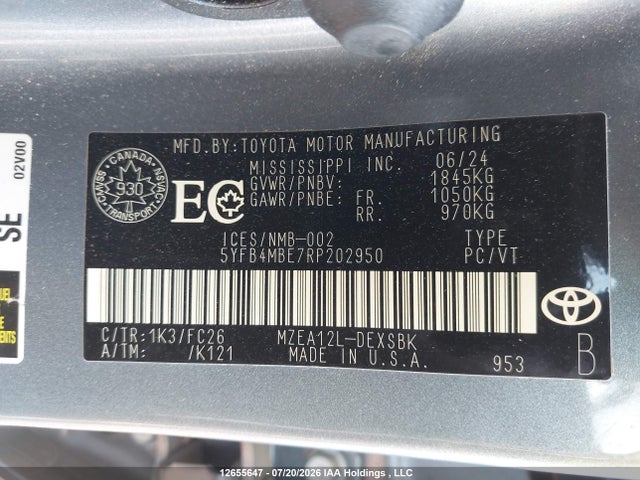 5YFB4MBE7RP202950 Toyota Corolla Se/xse