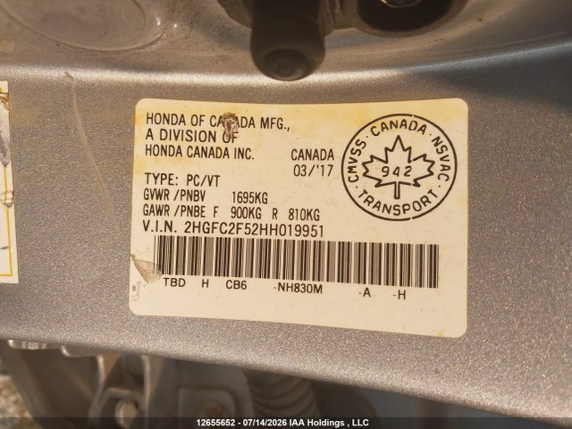Honda Civic Lx 2017 2HGFC2F52HH019951 Image 9