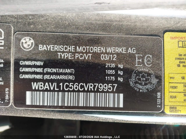 2012 Bmw X1 Xdrive28i მანქანა იყიდება აუქციონზე, vin: WBAVL1C56CVR79957, აუქციონის ნომერი: 12655658