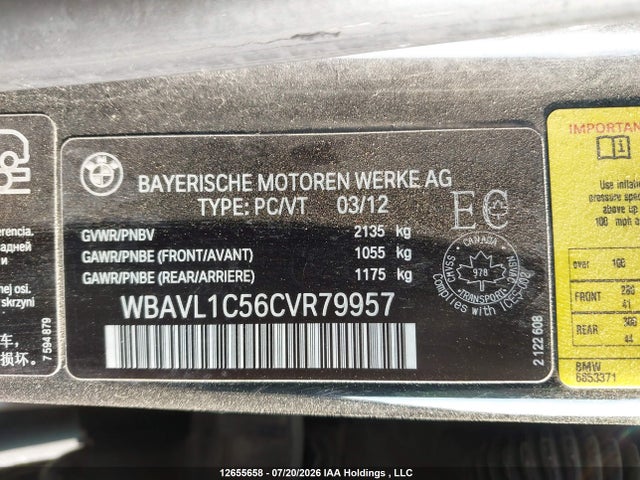 2012 Bmw X1 Xdrive28i მანქანა იყიდება აუქციონზე, vin: WBAVL1C56CVR79957, აუქციონის ნომერი: 12655658