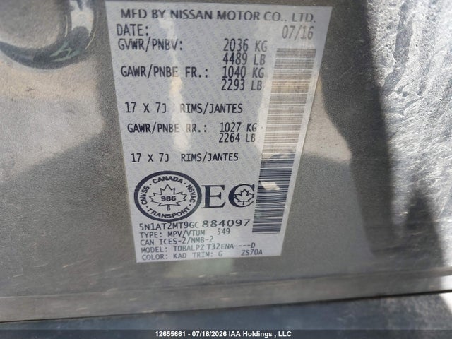 Aukcja sprzedaży 2016 Nissan Rogue S/sl/sv, vin: 5N1AT2MT9GC884097, numer aukcji: 12655661