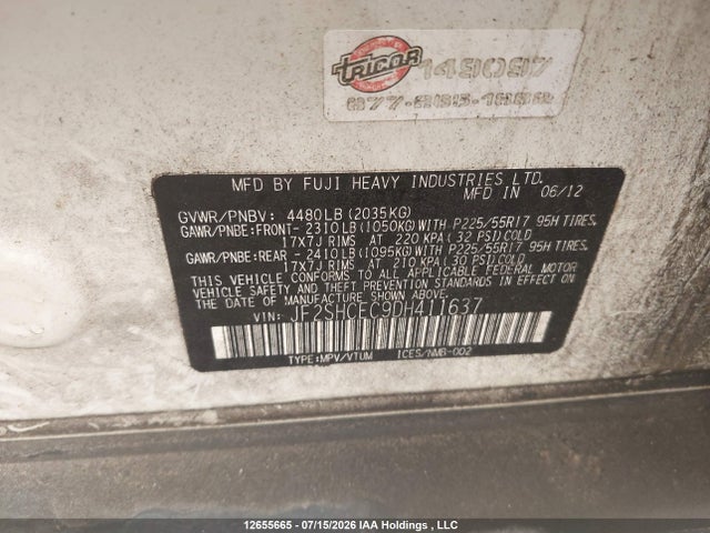 2013 Subaru Forester 2.5x Limited მანქანა იყიდება აუქციონზე, vin: JF2SHCEC9DH411637, აუქციონის ნომერი: 12655665