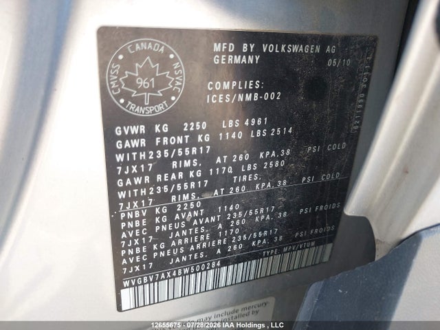 12655675 :رقم المزاد ، WVGBV7AX4BW500284 vin ، 2011 Volkswagen Tiguan S/se/sel مزاد بيع