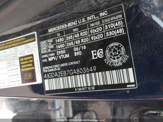4JGDA2EB7GA803649 Mercedes-Benz Gle 350d 4matic