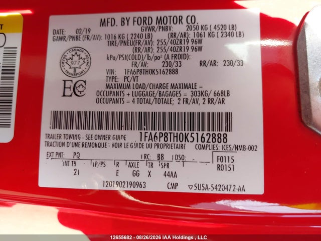 Ford Mustang Ecoboost 2019 1FA6P8TH0K5162888 Image 19