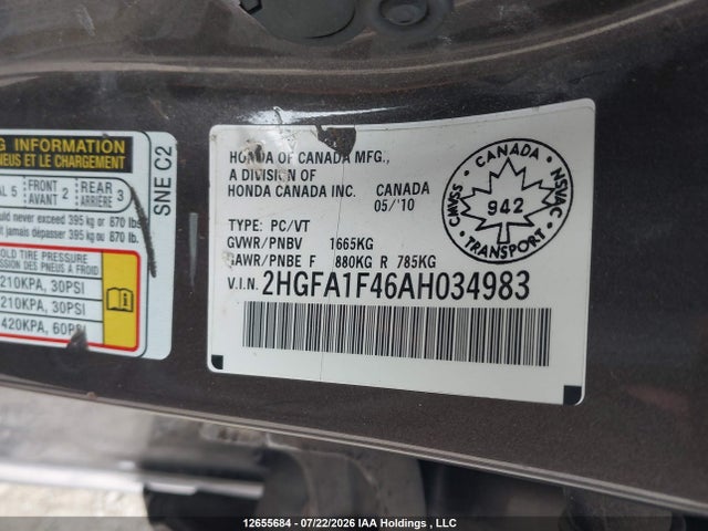 Продажа на аукционе авто 2010 Honda Civic Dx-g, vin: 2HGFA1F46AH034983, номер лота: 12655684