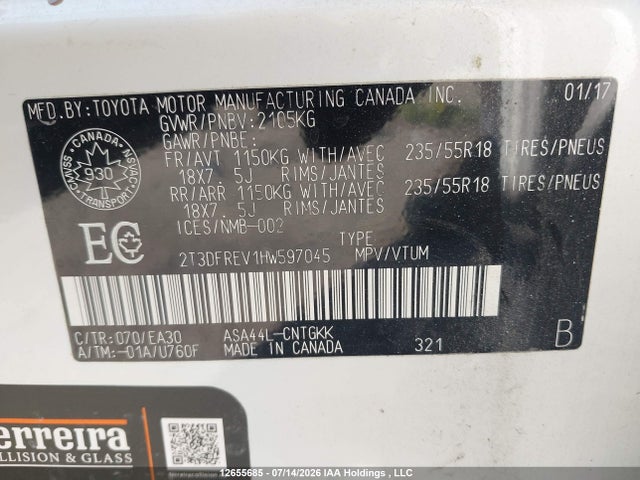 2T3DFREV1HW597045 Toyota Rav4 Limited