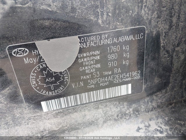 12655693 :رقم المزاد ، 5NPDH4AE2EH541962 vin ، 2014 Hyundai Elantra Se/sport/limited مزاد بيع