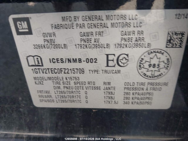 GMC SIERRA 1500 2015 1GTV2TEC0FZ215709 Image 9