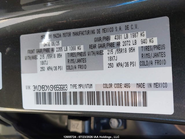 2025 Mazda Cx-30 Gs მანქანა იყიდება აუქციონზე, vin: 3MVDMBCMXSM859983, აუქციონის ნომერი: 12655724