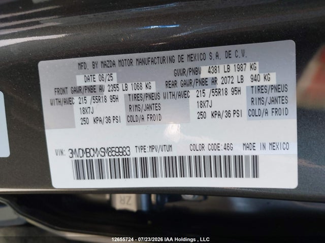 2025 Mazda Cx-30 Gs მანქანა იყიდება აუქციონზე, vin: 3MVDMBCMXSM859983, აუქციონის ნომერი: 12655724
