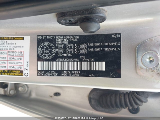 Aukcja sprzedaży 2016 Toyota 4runner Sr5 Prem/ltdl/trail/trd, vin: JTEBU5JR2G5322686, numer aukcji: 12655737