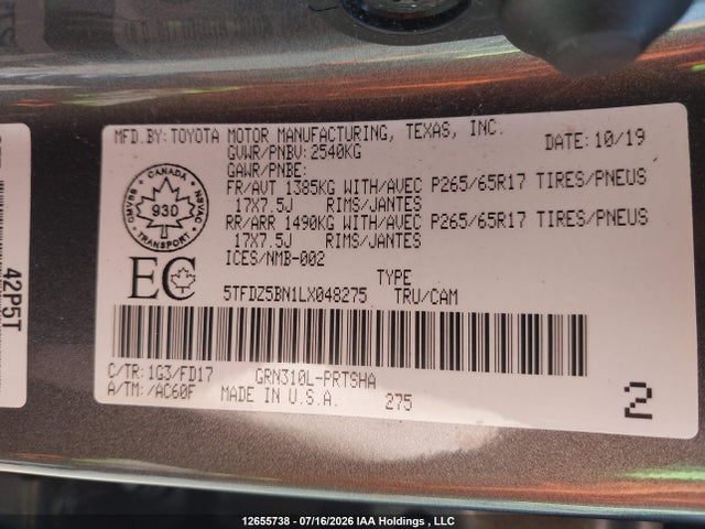 5TFDZ5BN1LX048275 Toyota Tacoma