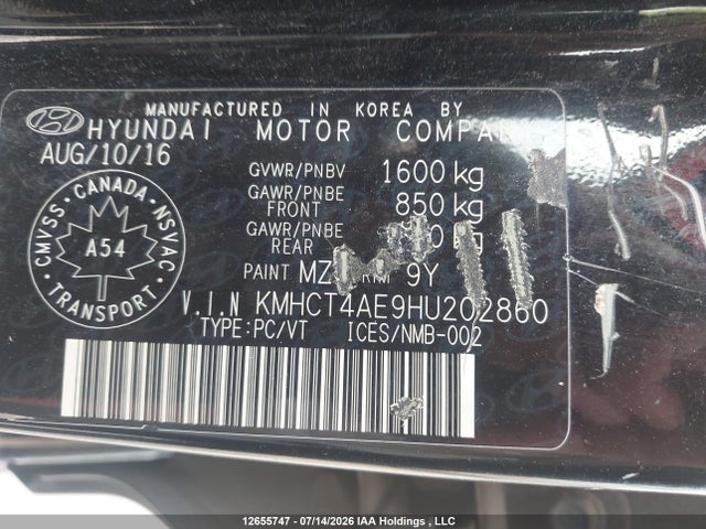 Hyundai ACCENT SE 2017 KMHCT4AE9HU202860 Image 9