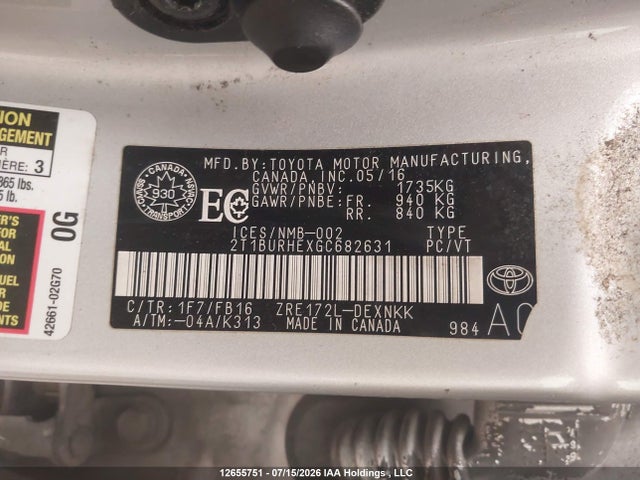 2T1BURHEXGC682631 Toyota COROLLA LE