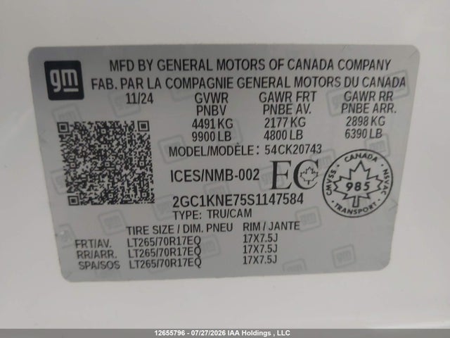 Продажа на аукционе авто 2025 Chevrolet Silverado K2500 Heavy Duty Lt, vin: 2GC1KNE75S1147584, номер лота: 12655796